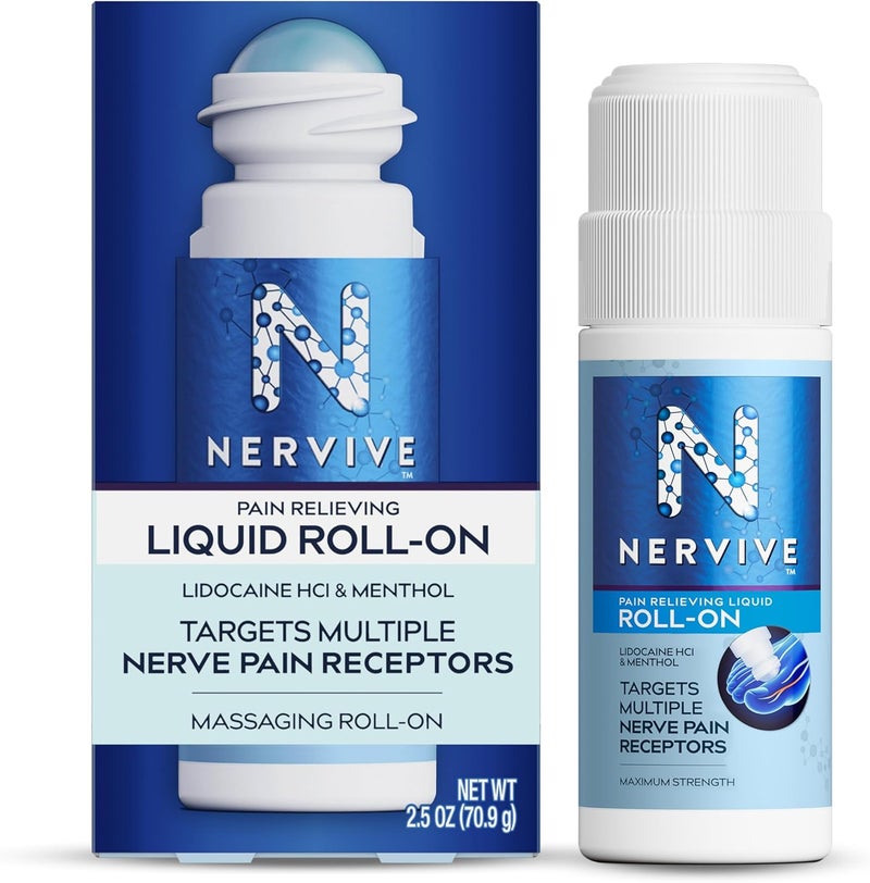 Nervive Pain Relieving Roll On, Lidocaine Roll On, Pain Relief, Lidocaine Topical, Foot Pain, Leg Pain, Hand Pain, Max Strength Formula, 2.5oz - Image 1